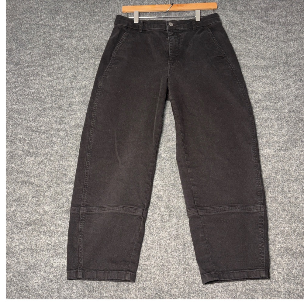 Everlane Utility Barrel Pants Women 10 Black Organic Cotton Curved Leg Trousers